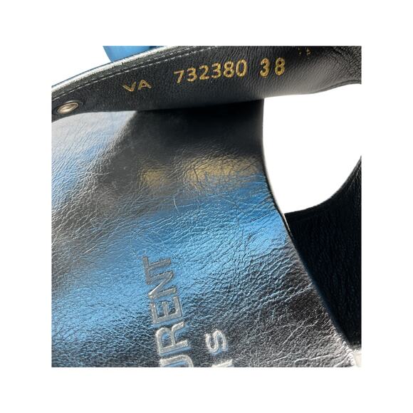 Saint Laurent Ankle Strap Silver Leather Flat Sandals - Picture 11 of 11